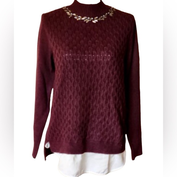 Simply Vera Vera Wang Sweaters - Simply Vera Vera Wang embellished layered-look tunic Burgandy Cable knit sweater